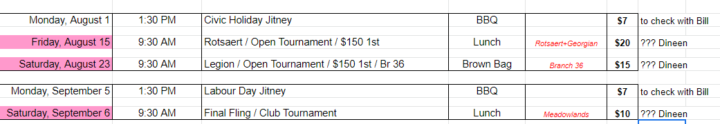Tournament Schedule 2022